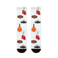 Load image into Gallery viewer, Boxing Themed Crew Socks, Boxer Gift, Boxing Fan Apparel, Athletic Sport Socks, Fighting Matchday Merch, Gym Workout Accessories