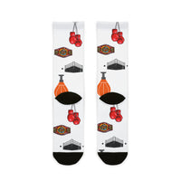 Load image into Gallery viewer, Boxing Themed Crew Socks, Boxer Gift, Boxing Fan Apparel, Athletic Sport Socks, Fighting Matchday Merch, Gym Workout Accessories